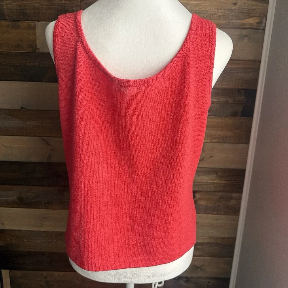 St. John Women’s Santana Knit Tank Top Shell Size M Pink Coral Sleeveless Scoop - Picture 7 of 11